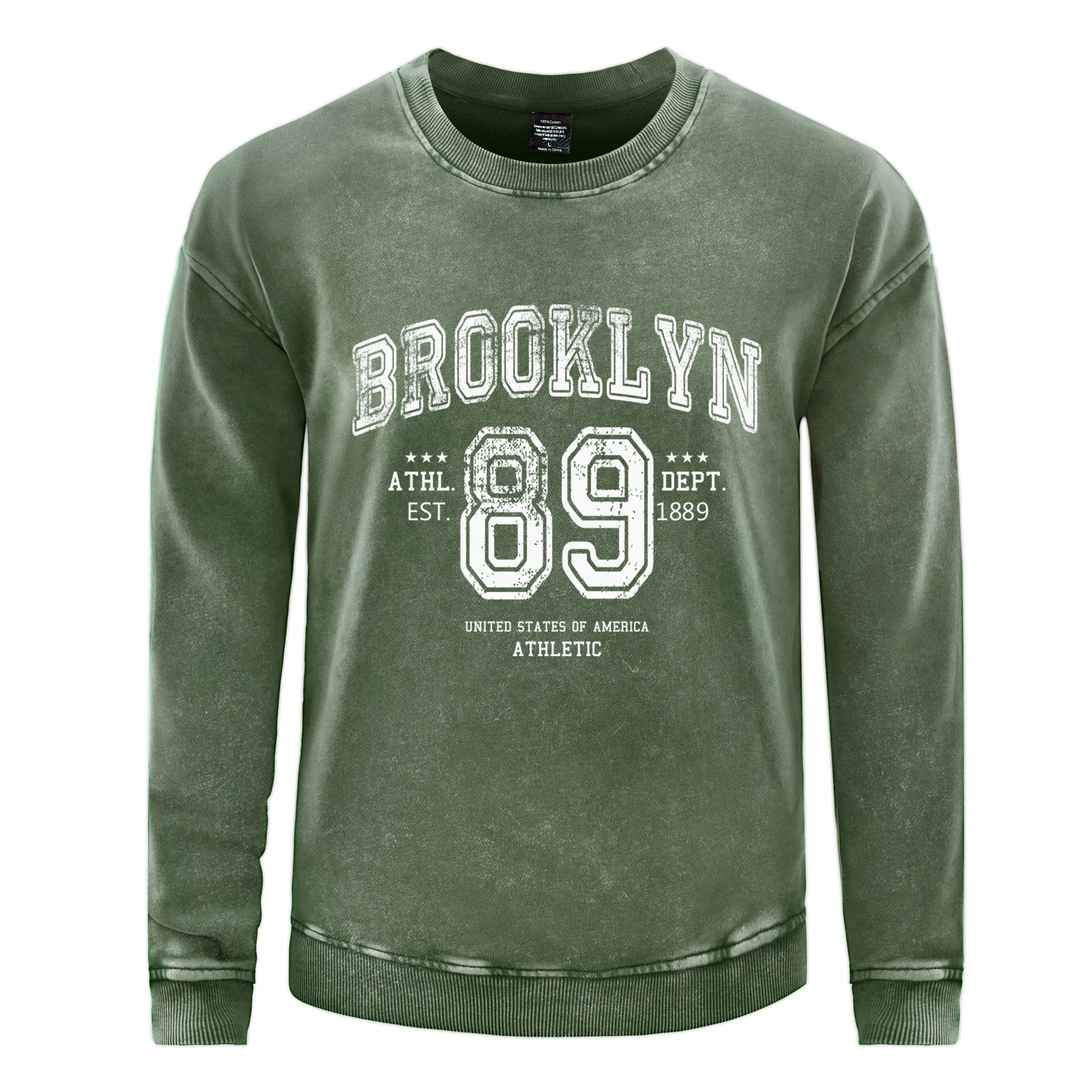 Brooklyn Athl Dept 1889 мужская одежда из стираного хлопка с принтом осенний пуловер