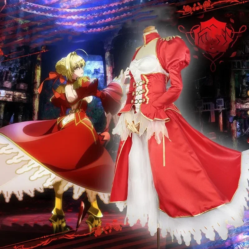 Фото Аниме игра Fate Extra Nero Claudius Caesar Augustus Germanicus Косплей Костюм Красное вечернее платье Пряжа Юбка Парик Женский сексуальный комплект №2