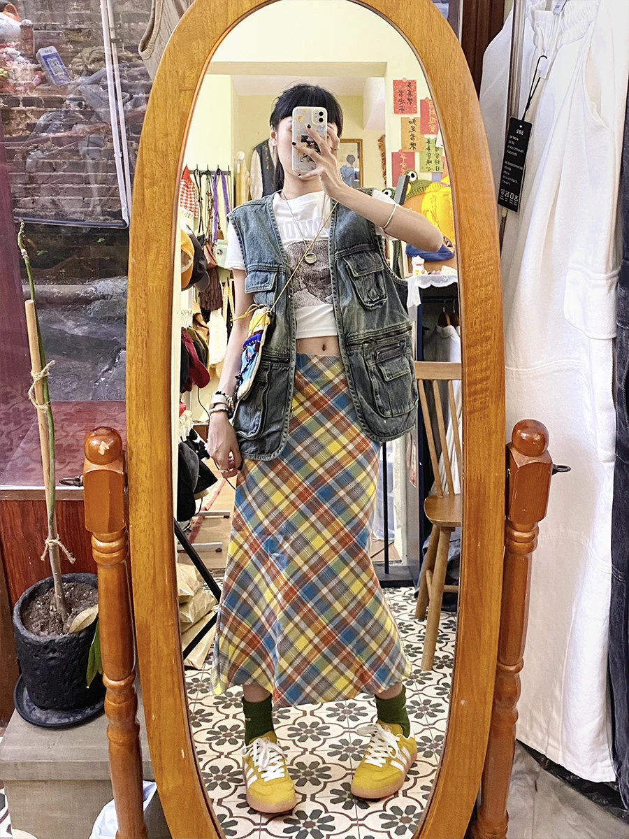 [00 000 80000] Retro Multi-pockets Cargo Denim Vest Women Men's Loose Street Waistcoat Outerwear Tide