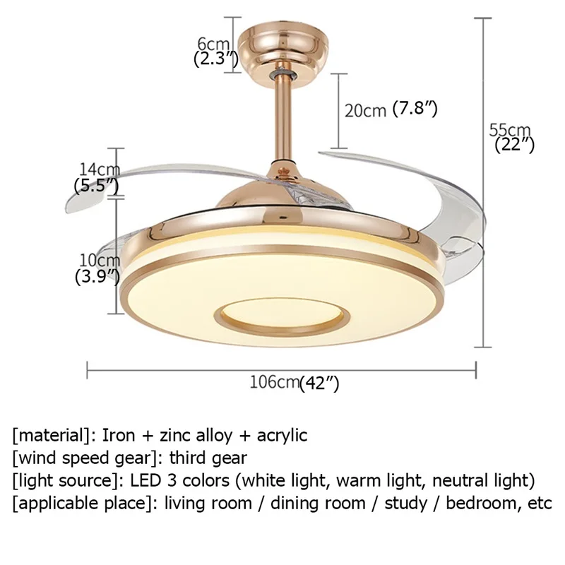 Потолочный вентилятор ULANI светильник без лезвия Золотая лампа пульт