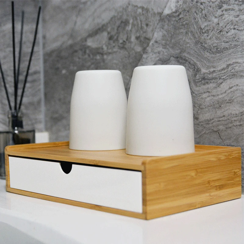 

Бамбуковая доска, коробка для хранения для гостевой комнаты отеля, коробка для ванной комнаты, многослойная деревянная настольная коробка ...