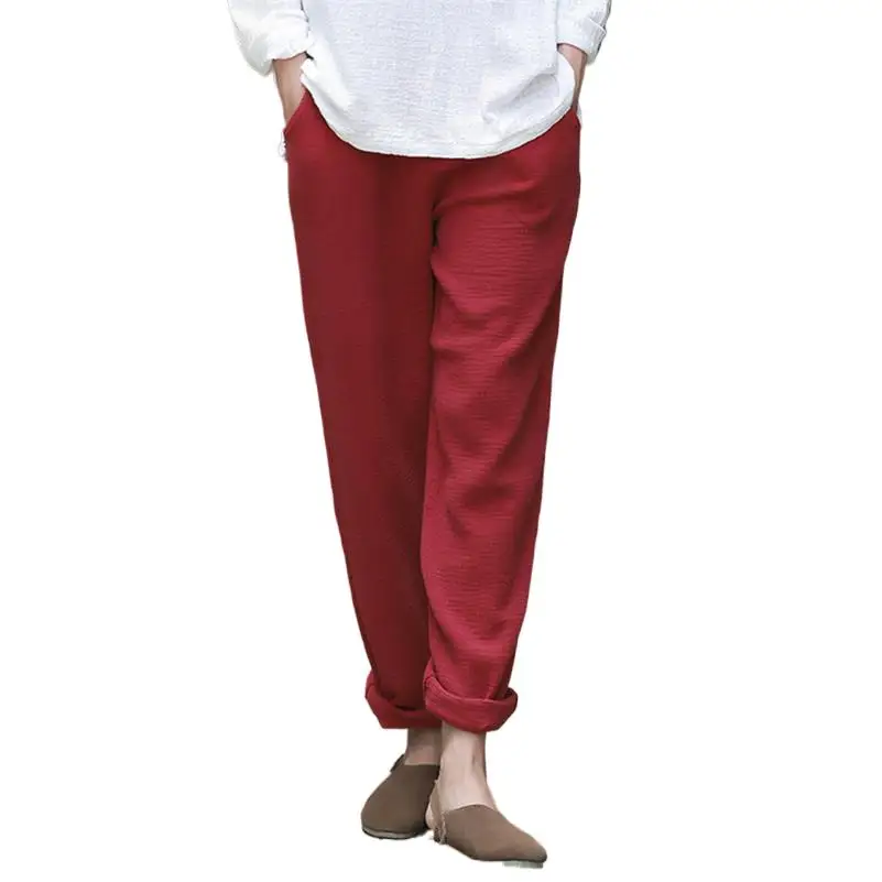 

Удобные женские длинные брюки из хлопка и льна, брюки-Джоггеры для лета и осени, брюки-багги