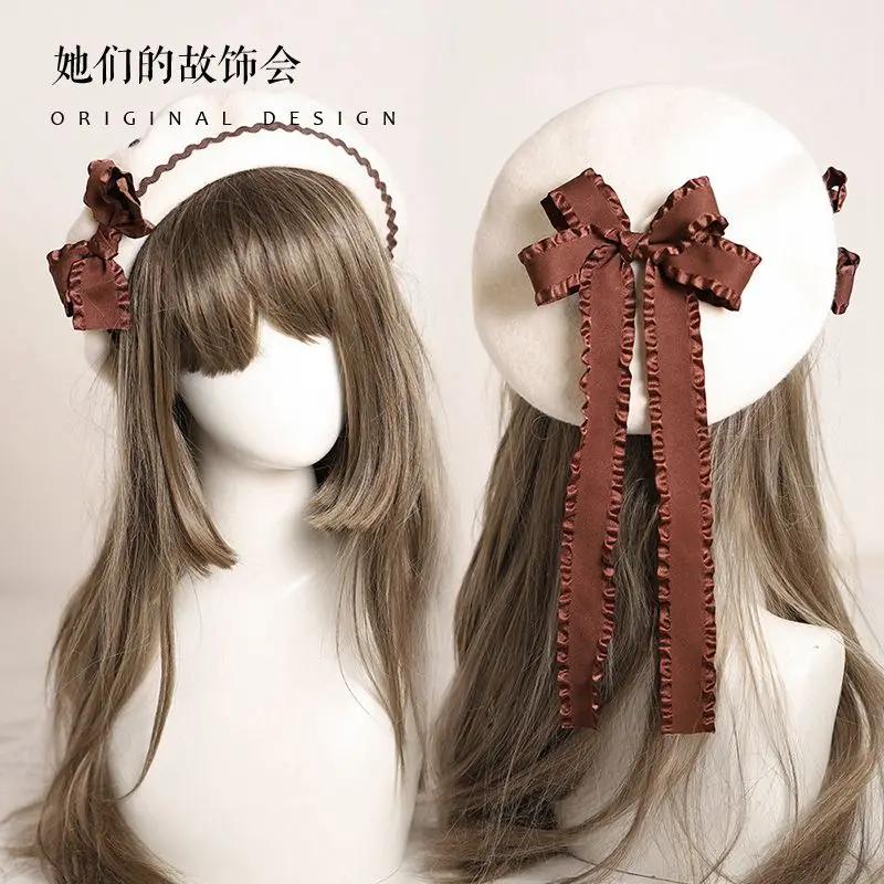 Прекрасный берет шапки ручной работы в стиле Лолиты элегантный бант