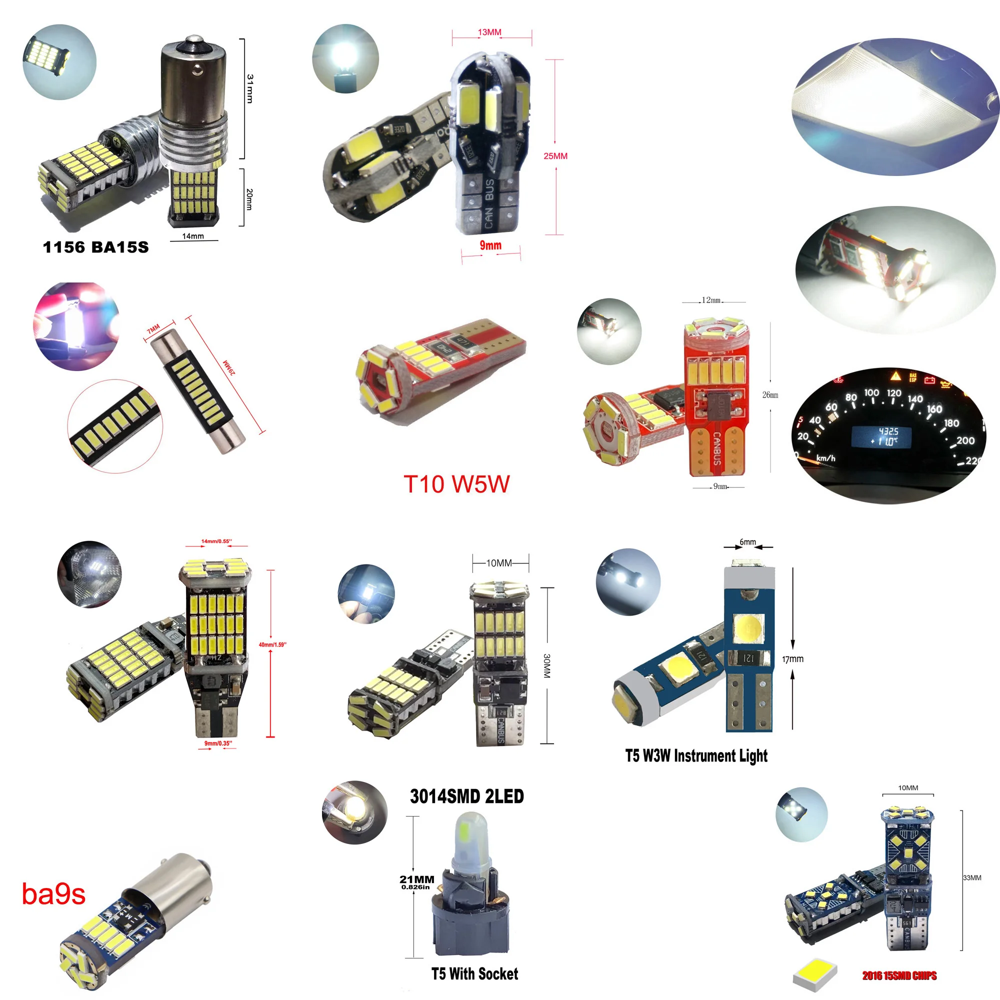 

Габаритные огни T10 W5W T5 W3W приборная автомобильная светодиодная лампа Festoon C5W 31 мм 36 мм 39 мм 41/42 мм 1156 ba15s поворотный сигнал Белый