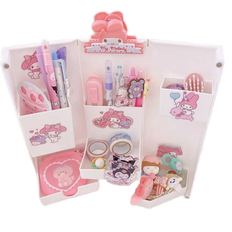 

Kawaii Sanrioed Cinnamoroll Mymelody Kuromi мультяшная наклейка рабочего стола открытие и закрытие складной многофункциональный подарок для хранения