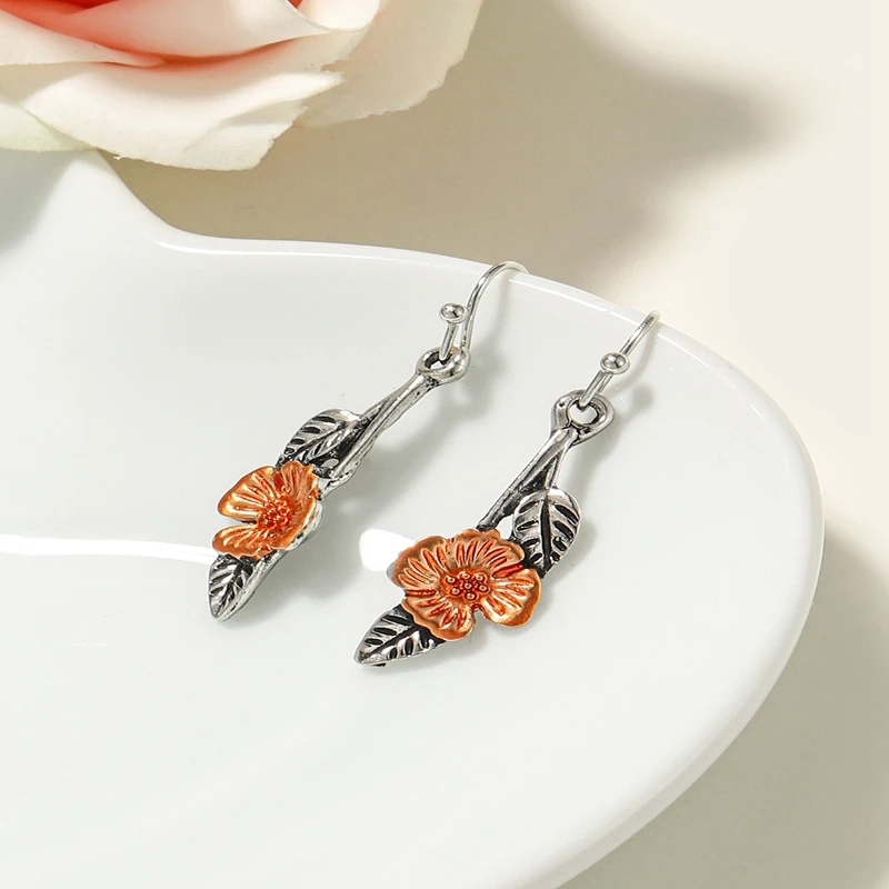 

QEENKISS EG6295 2022 Fine Jewelry Wholesale Fashion Woman Girl Birthday Wedding Retro Rose Leaves Antique Silver Drop Earrings