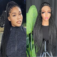 new braided wigs full lace wig 32 34long synthetic braids hair baby hair for black women handmade lace braided wigs