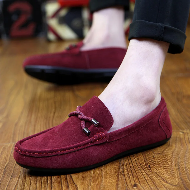 Men Shoes Black Suede Leather Loafers Men Slip On Walking Driving Shoes Moccasin Soft Comfortable Summer Casual Shoes Blue Flats