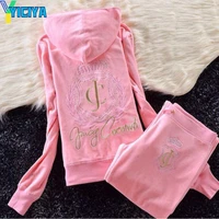 yiciya velour suits shopping leisure sports womens embroidery velvet suit loose legs hooded tracksuit women crop top trousers