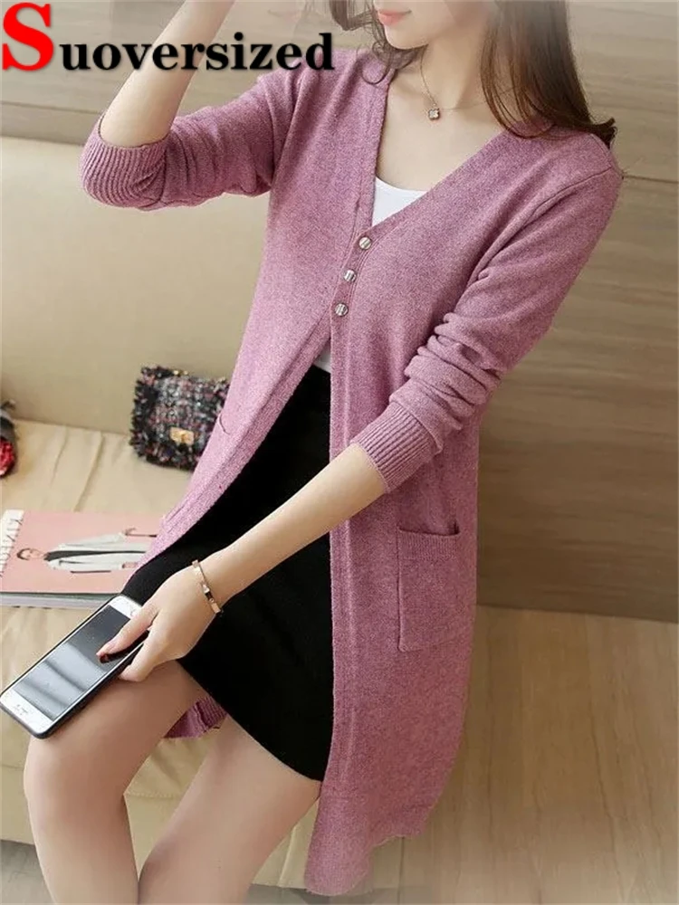 

Loose Korean Knitted Cardigan V-neck Coat Fashion Elegant Chaqueta Women Knitwears Gilet Spring Fall Shawl Casual New Sweater