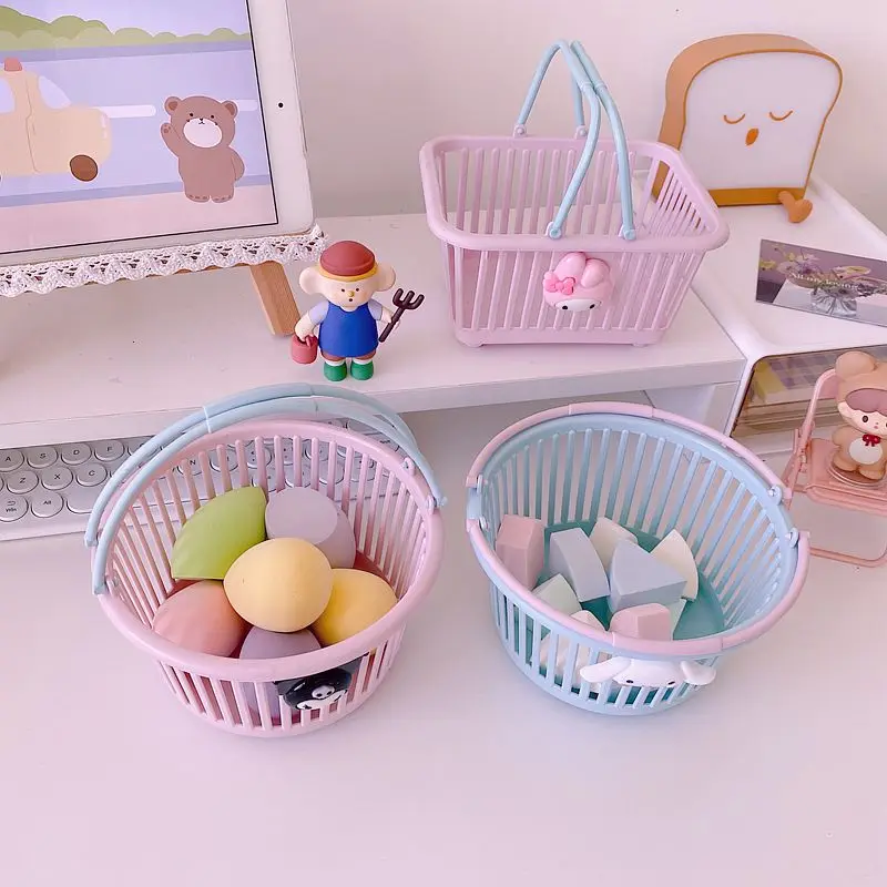 

Kawaii Sanrioed Kuromi Cinnamoroll My Melody Plastic Storage Box Basket Anime Cute Shopping Basket Desktop Clutter Storage