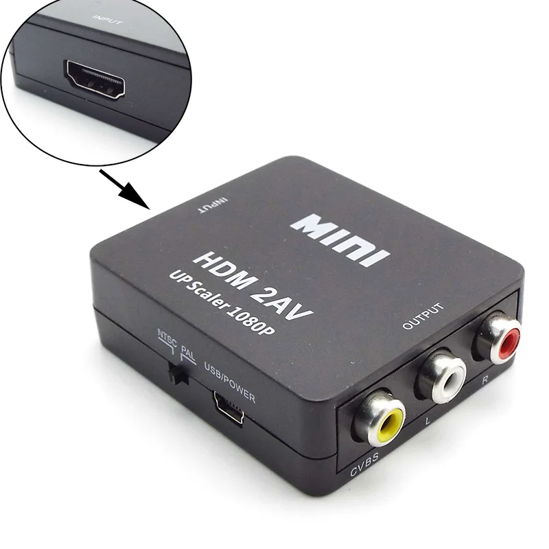 

1080P HDMI-compatible TO AV RCA CVSB L/R Video Scaler Adapter Box Converter HD Composite Support for NTSC PAL Output W1