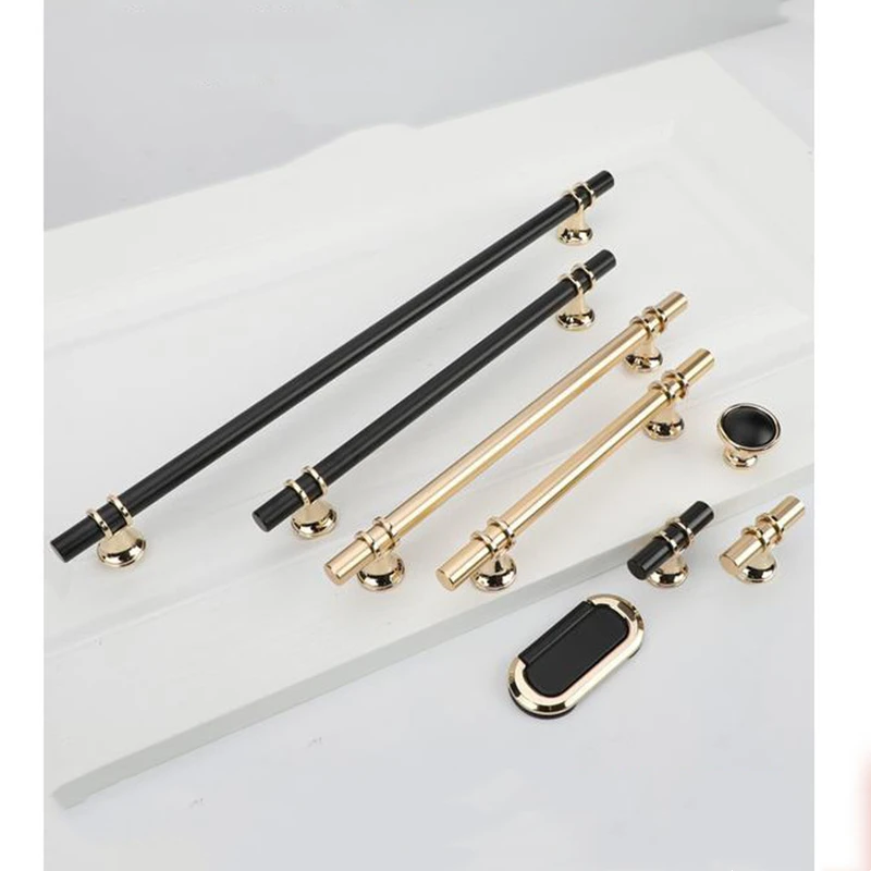 

Modern Zinc Alloy Black Gold Door Handles Kitchen Cabinet Handles Solid Drawer Knobs Fashion Furniture Handle Hardware