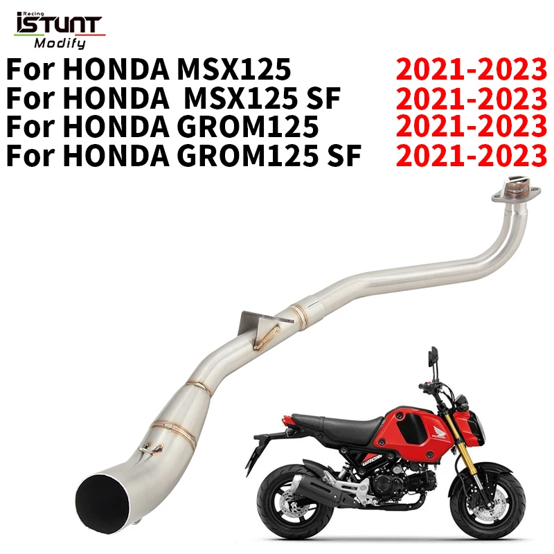 

Для Honda GROM125 MSX125 SF GROM 125 2021 2022 2023 выхлопная система мотоцикла Escape Moto Нержавеющая сталь Передняя звеньевая труба 50,8 мм