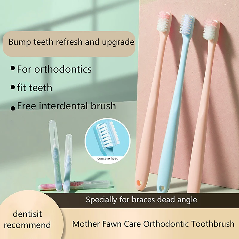 

3Pcs/set Indicator Orthodontic Toothbrush Adult Dentures Oral Health CareTool Interdental Brushs Brace Clean Soft Toothbrush