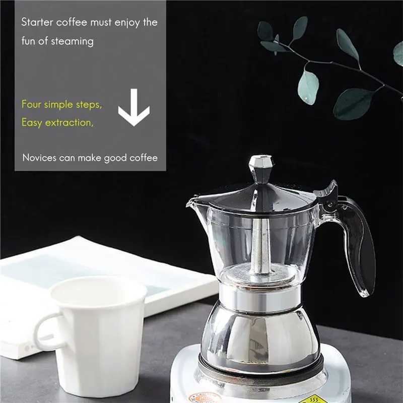Фото Кофеварка ABSS-2X Moka Pot, на 4 чашки, для приготовления эспрессо на плите - Кубинская кофеварка-перколятор, премиум-класса, итальянская кофеварка для эспрессо №4