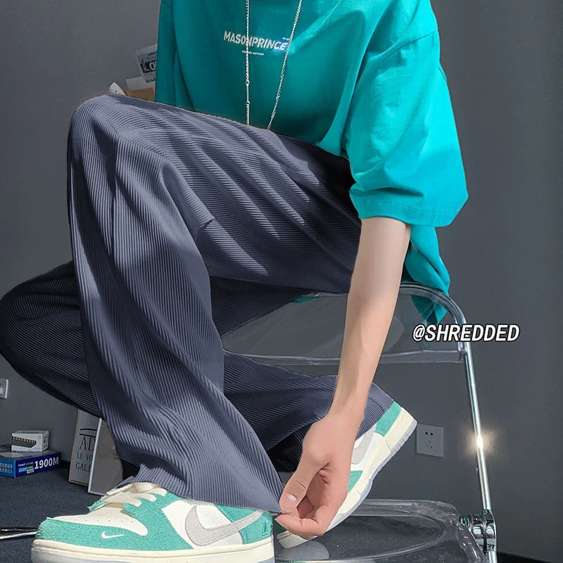 

Hybskr Spring Summer Pleated Wide Pants For Men Elastic Waist Long Pants 2022 Solid Color Male Casual Oversized Trousers