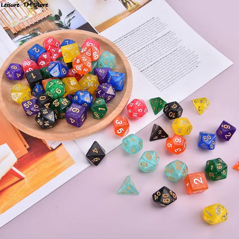 

7PCS/LOT Polyhedral Dice Iridescent Glitter Polyhedral Dice Set Digital Dice With Pearlized Effect Dice Set