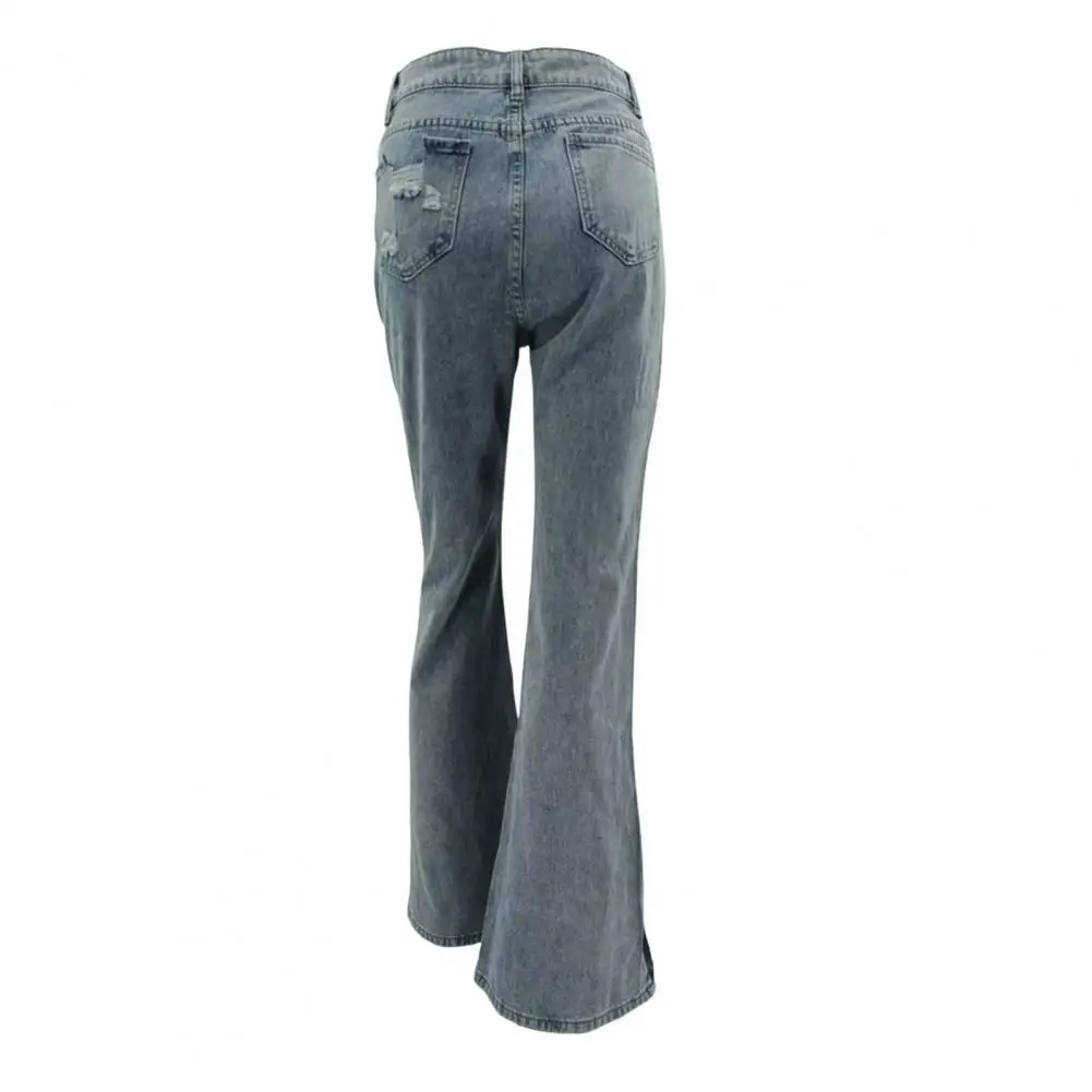 

Stretchy Straight Ladies Casual Flare Bottoms Tassel Denim Pants Streetwear