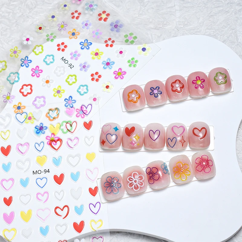 Красочные желейные Звезды Любовь Сердце наклейки для ногтей 5D тиснение цветы