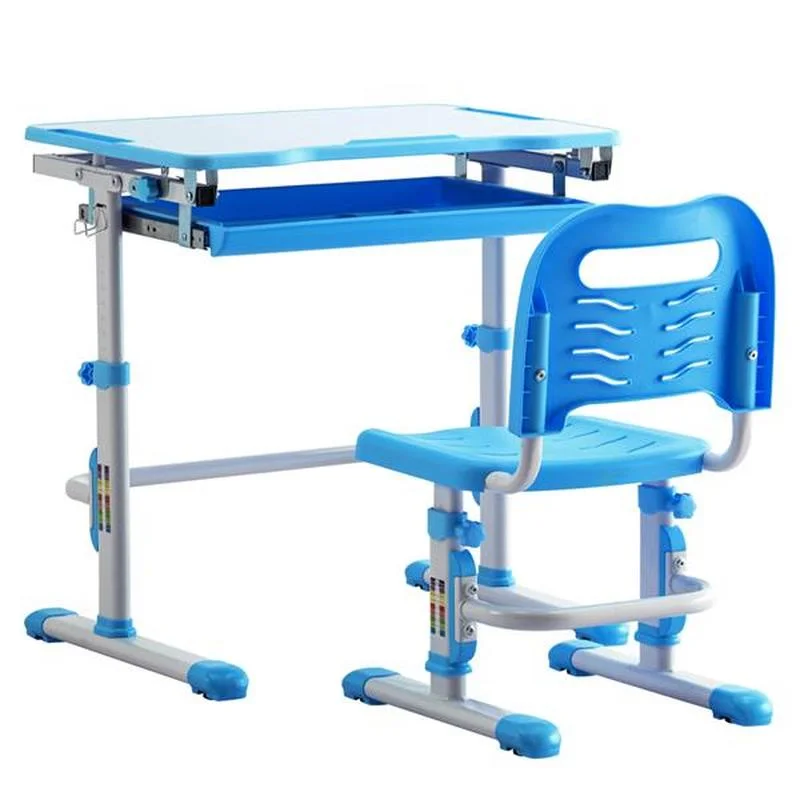 

Student Desks and Chairs Set C Style White Lacquered White Surface Blue Plastic [70x38x(52-74)cm]