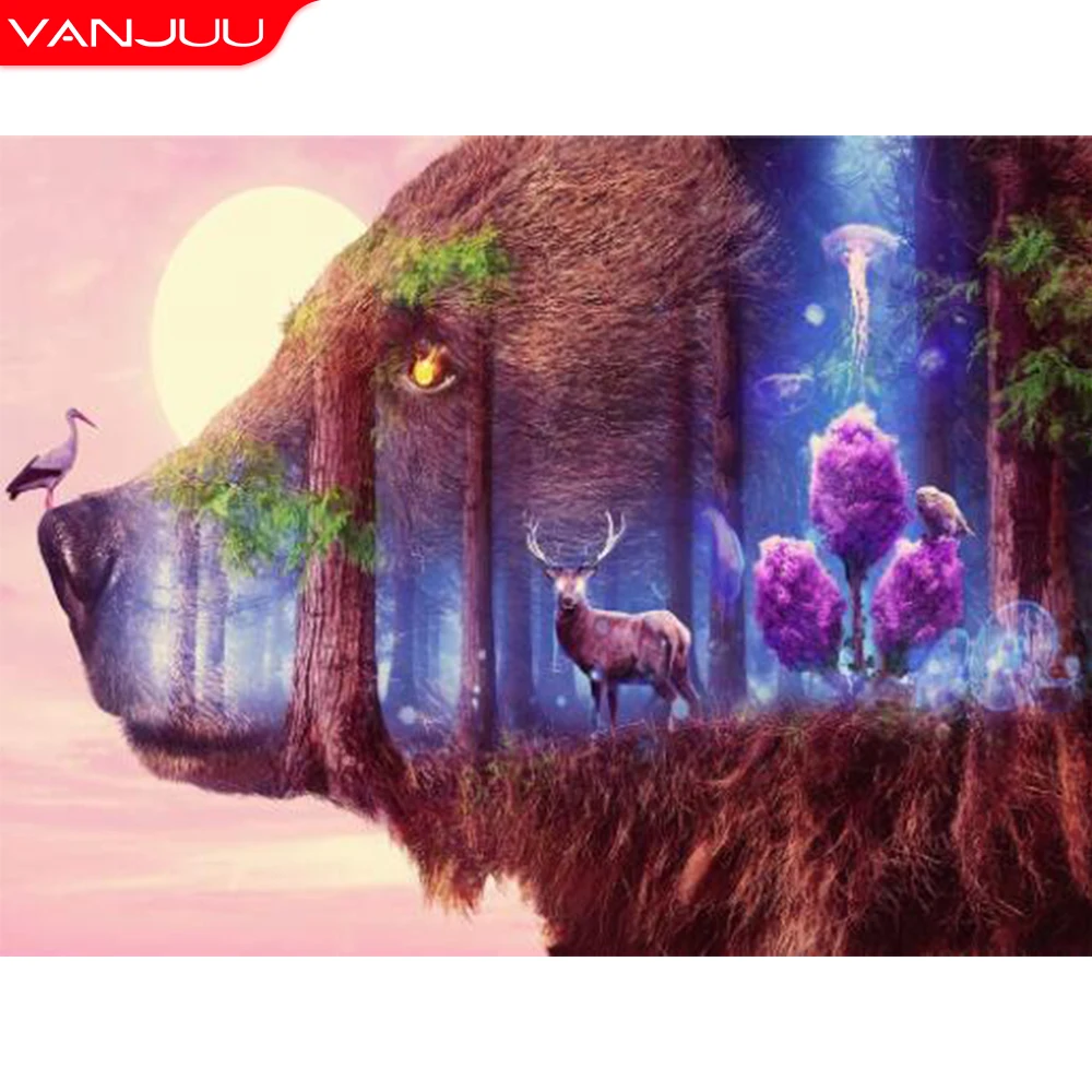 

5D Mosaic Diamond Painting Bear Full Square Round Diamond Embroidery Animals Cross Stitch Deer Handicraft Gift