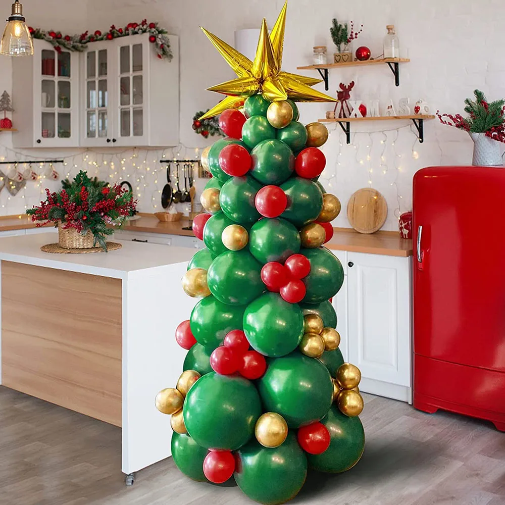 

93Pcs Christmas Balloon Garland Arch Kit Green Red Golden Latex balloons Golden Starburst Balloon for Christmas Party Decoration