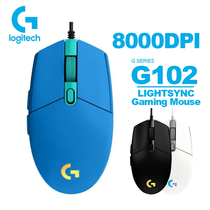 

Игровая мышь Logitech G102 LIGHTSYNC 2022 года, черная/белая/синяя с эффектом стрейча, 8000 DPI, новая Обновленная игровая мышь 2-го поколения