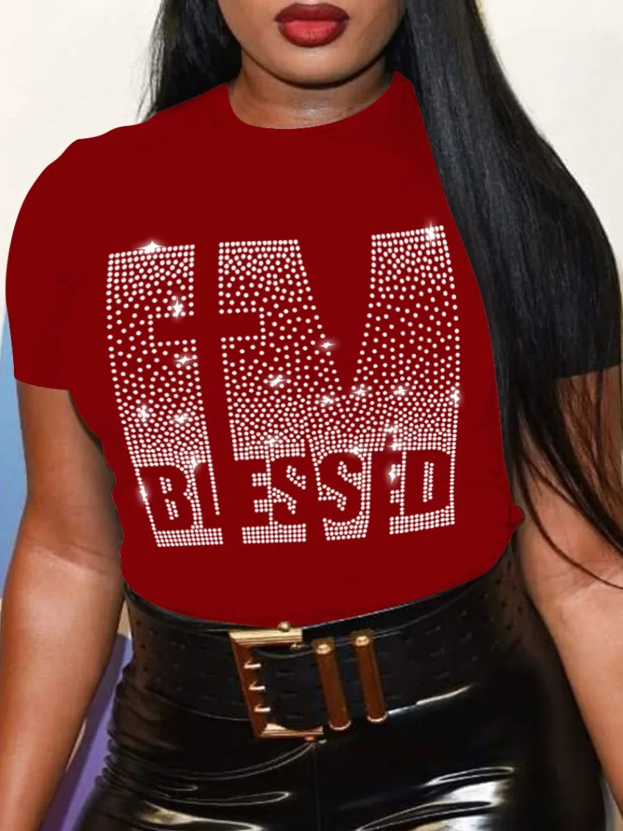 

Plus Size T-Shirts O-Neck Printing Short Sleeve Plus Size Women Clothing High Street All Season Regulai Fit Plus Size Feminino