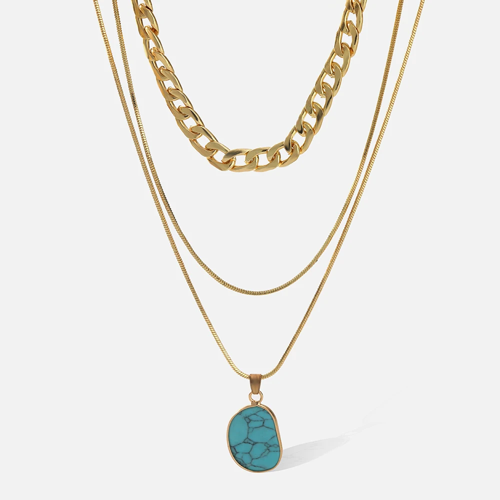 

VG 6YM2022 New Jewelry Blue Turquoise Love Pink Crystal Natural Stone Pendant Necklace Fashion Party Ball Jewelry