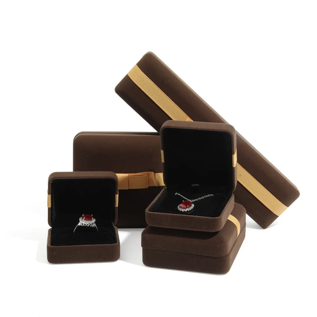 Фото Роскошная бархатная подарочная коробка для ювелирных изделий с бантом, серая коробка для хранения колец, подвесок, браслетов, украшений, демонстрационная подарочная коробка №5