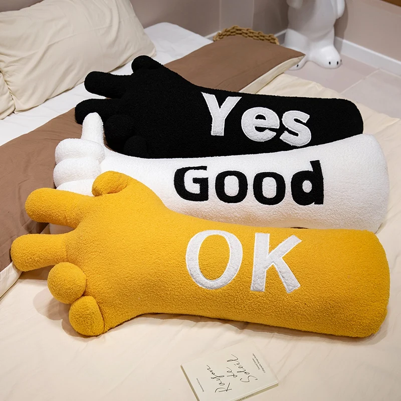 Забавные жесты плюшевые игрушки подушки с надписью Good Yes милые мягкие для дивана