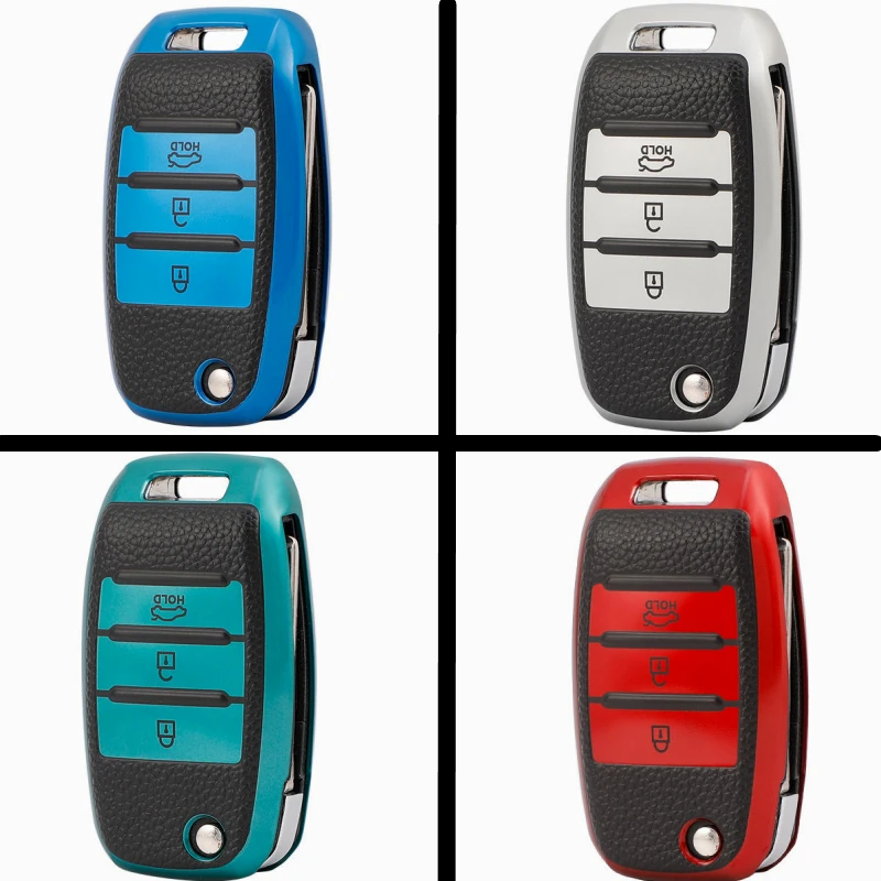 

FLYBETTER TPU Leather 3Button Flip Key Case Cover For Kia Carens Cerato Forte RIO K2 K3 K5