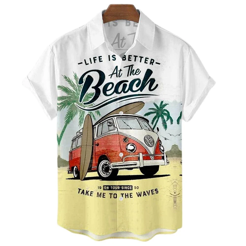 Summer Vintage Top 3D Printed car Loose Hawaiian men's shirt Beach Aloha shirt Fashion clothing Ropahombre 5XL