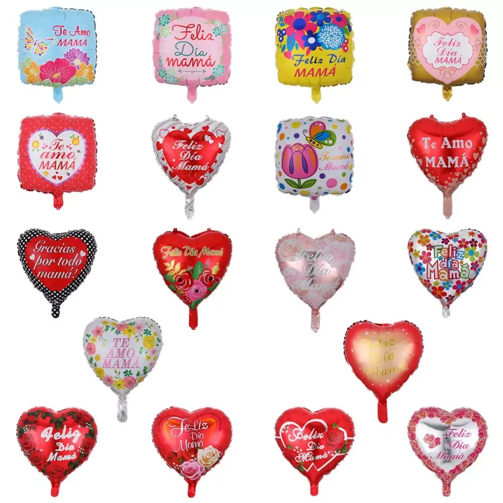 

New 10pcs 18inch Printed Spanish mother Foil Balloons Mother's Day Heart Shape Helium Love Globos Decor Mama Balloon Gifts Balao