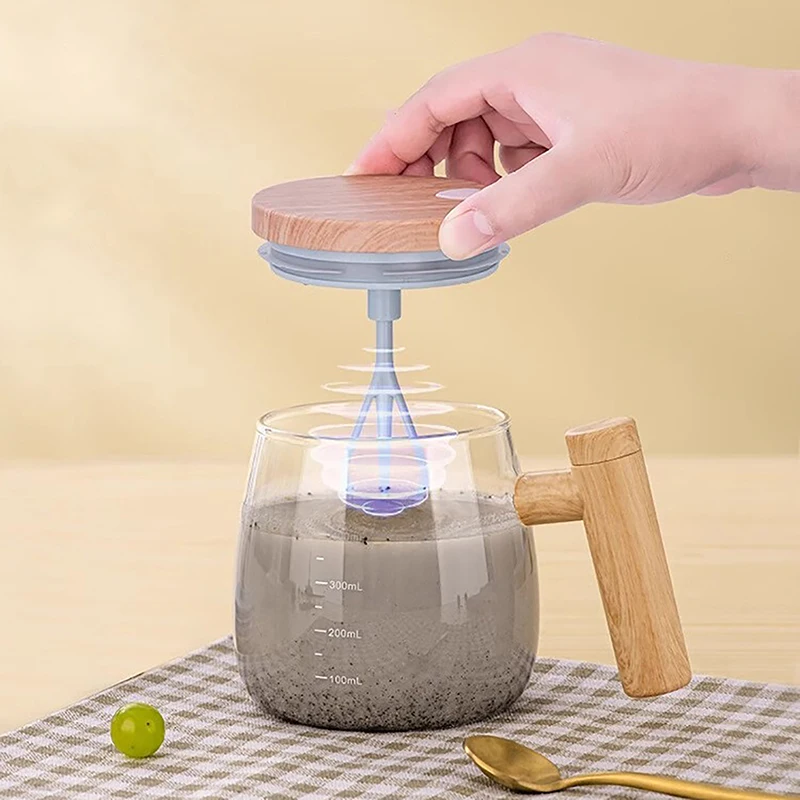 Кофейная чашка с автоматической вспенивающейся ручкой и деревянной 400 мл