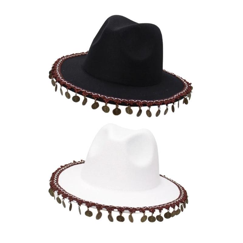 

Vintage Country Western Fedora Hat Cowgirl Hat Fringe Cowgirl Hat for Party Photo Props Headwaer Gifts
