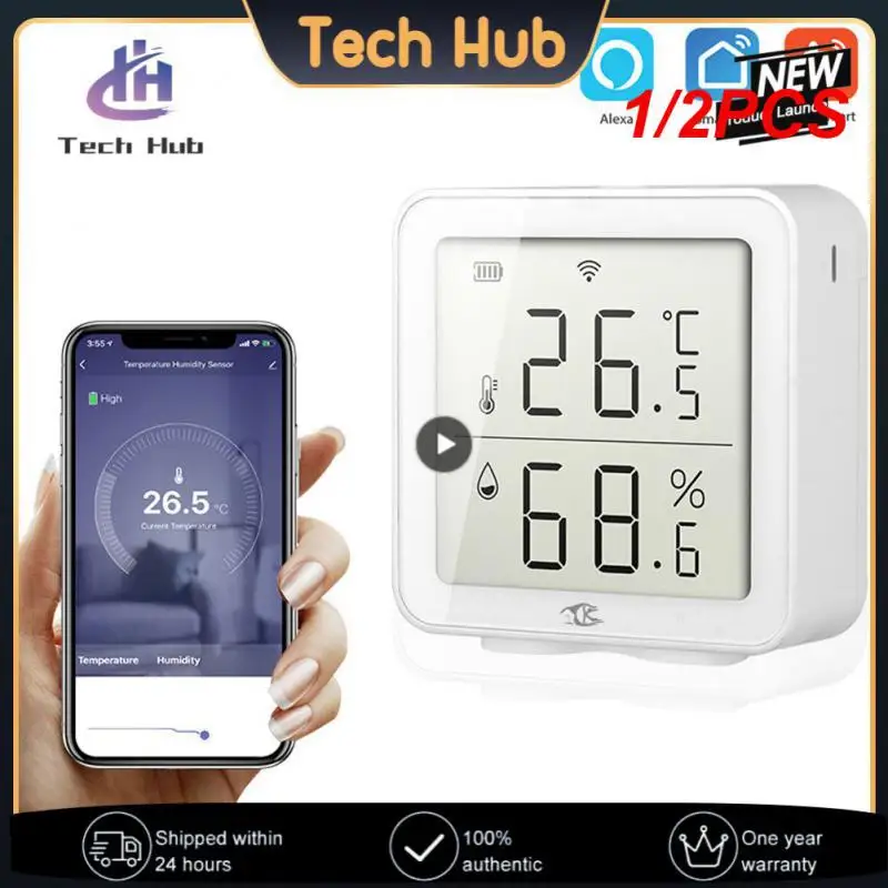 

Датчик температуры и влажности Tuya Wi-Fi, комнатный гигрометр-термометр с ЖК-дисплеем и поддержкой Alexa и Google Assistant, 1/2 шт.