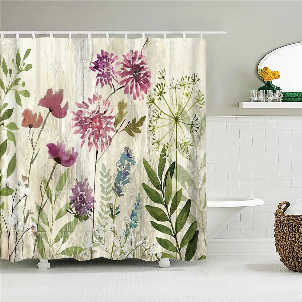 

Красивый цветок, зеленое растение, маленькая свежая художественная душевая занавеска, водонепроницаемое украшение для ванной комнаты, укр...