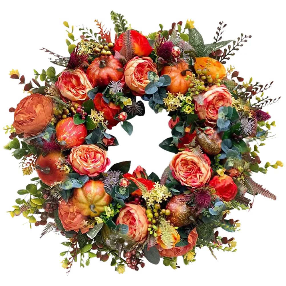 

Wreath Artificial Door Front Leaf Maple Leaves Hanging Eucalyptus Welcome Fall Simulationflower Pumpkin Adornment