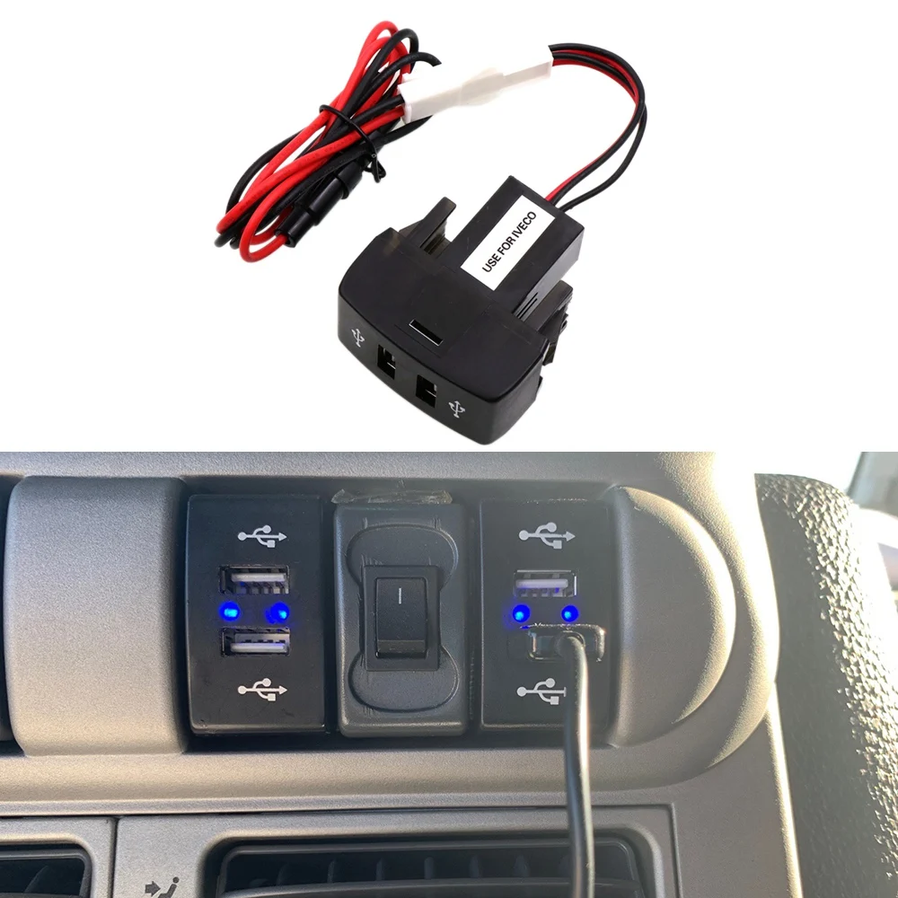 

Car Dual USB Charger 5V 2.1A Car USB Power Socket Car Accessories for Iveco Truck Stralis Hi-Way Eurocargo