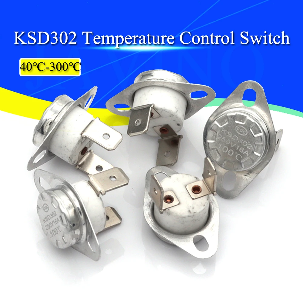 Фото Нормально открытый KSD302 16A 250 В 40-180 градусов керамический нормально закрытый переключатель температуры термостат 45 55 60 65 70 75 80 85 №1