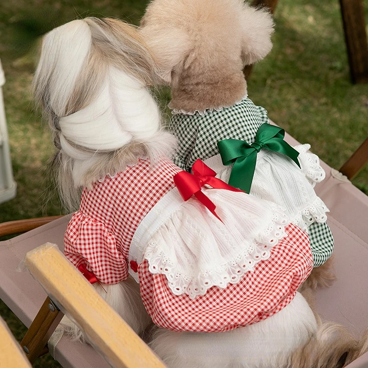 

Plaid Housemaid Dog Skirt Puppy Pet Cat Skirt Poodle Teddy Dog Dresses Dog Dresses for Small Dogs Spring and Summer Pet Skirt