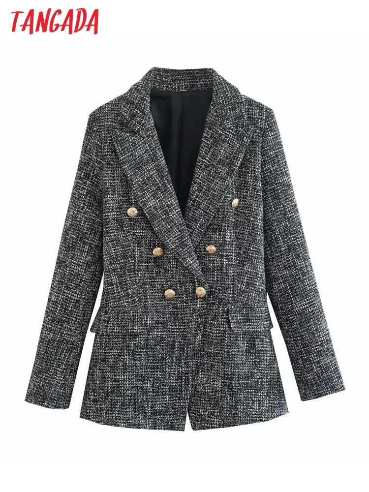 

Tangada Women 2022 Business Tweed Blazer Female Long Sleeve Elegant Jacket Ladies Thick Blazer Suits QD37