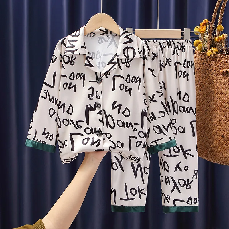 

Children's Pyjamas Girls Silk Long Sleeve Boy Thin Summer Leisurewear Suit