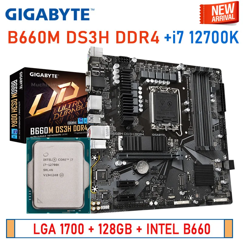 

LGA 1700 Gigabyte B660M DS3H DDR4 Motherboard +i7 12700K Combo Kit B660 128GB DDR4 PCI-E 4.0 M.2 Intel 12th Gen Mainboard New