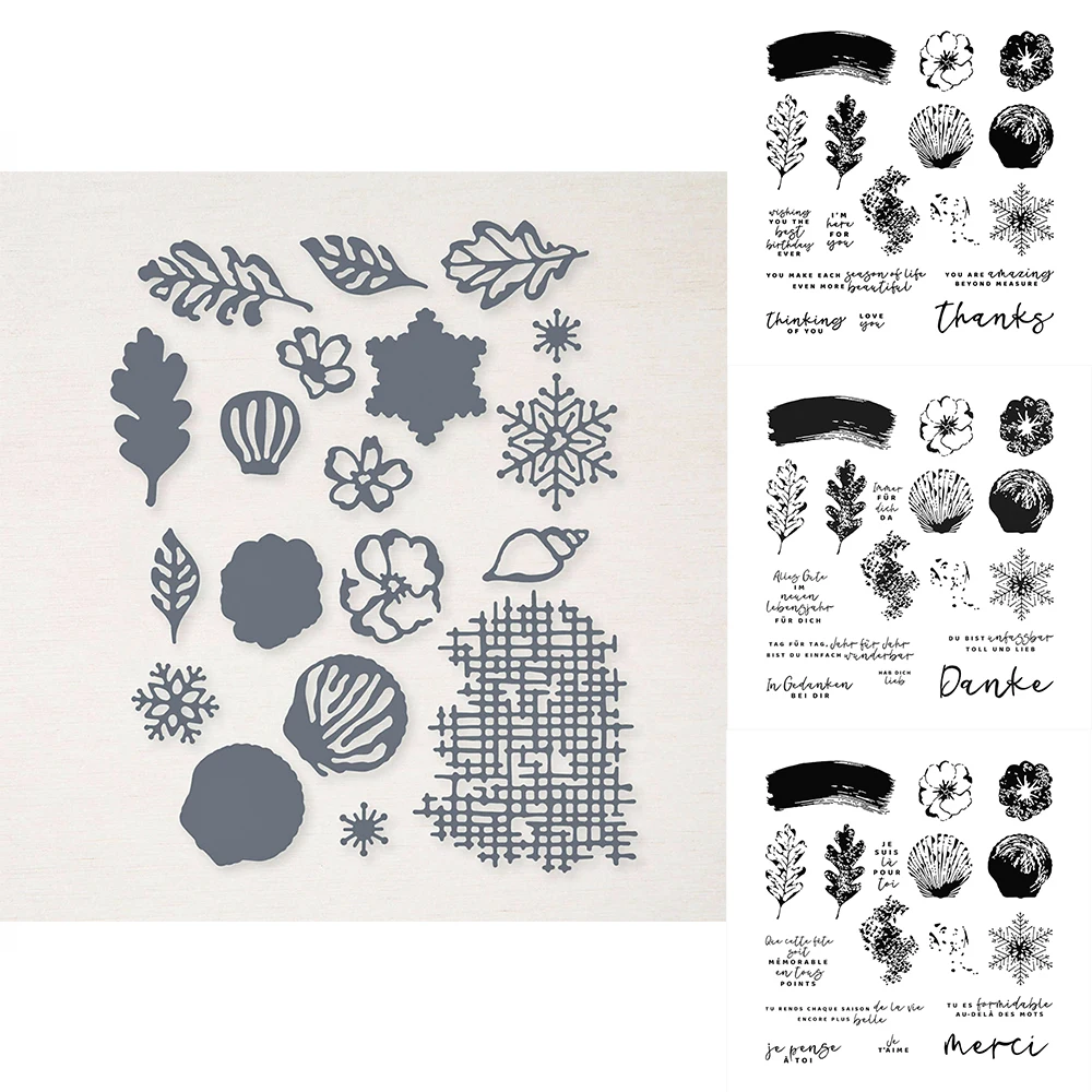 

Floral Leaf Shell Layered Metal Cutting Dies and Clear Silicone Stamps Set Love You Warm Wishes DIY Crafting Album Decor 2022