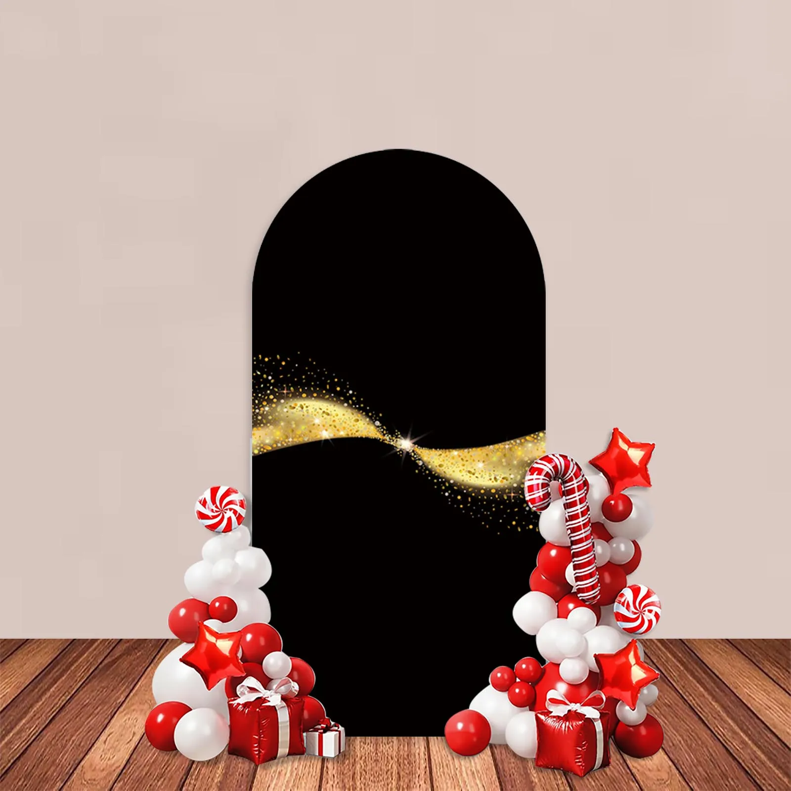 Задний фон AIBIIN с изображением арки на день рождения Черное золото мерцание