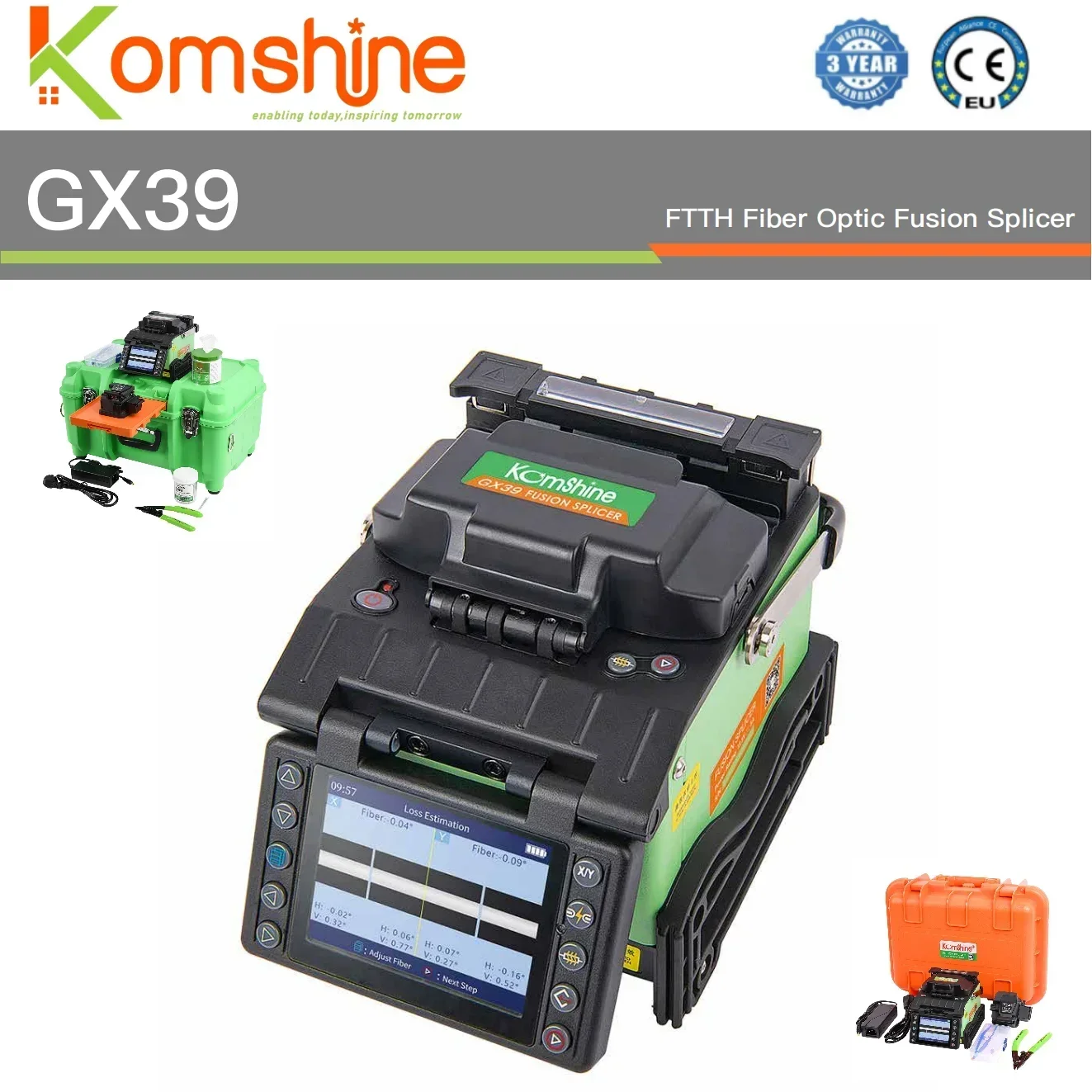 DHL UPS FedEx Komshine GX39 Многоязычный сварочный аппарат FTTx с V-образной канавкой для выравнивания сердечника Одноволоконно-оптическая машина для сращивания (art.: 3920ccaaa8982) - 3920ccaaa8982