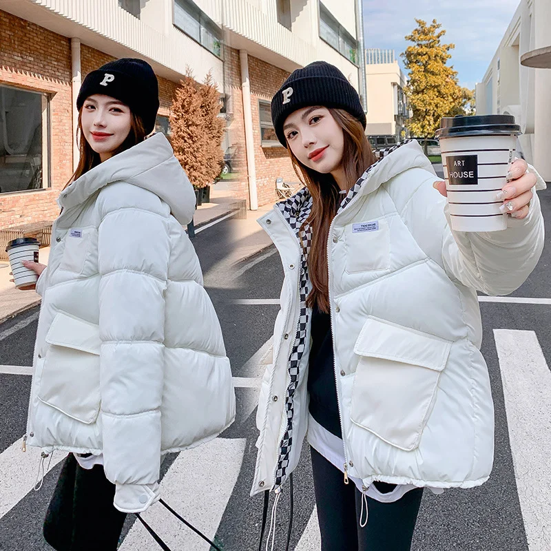 Oversize Women's Winter New Style College Style Fashion Hooded Pearlescent Colorful Thickened Warm Down Cotton Jacket Women